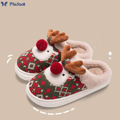 Plus Size Christmas Elk Slippers