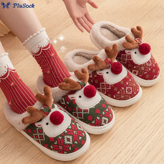 Plus Size Christmas Elk Slippers