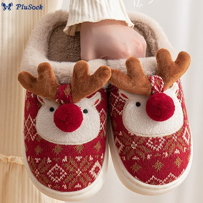 Plus Size Christmas Elk Slippers