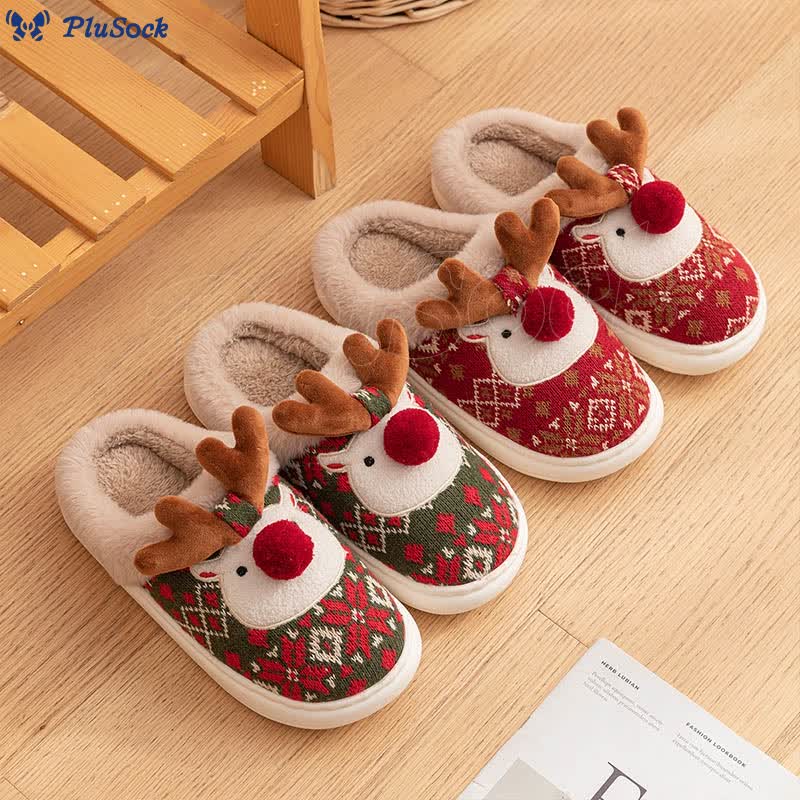 Plus Size Christmas Elk Slippers