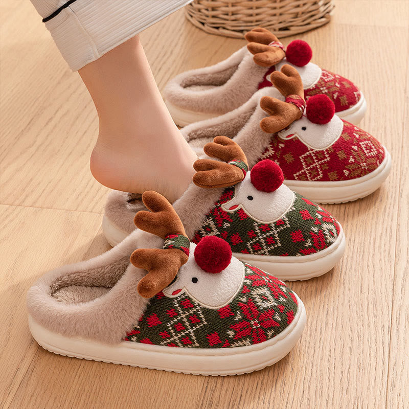 Plus Size Christmas Elk Slippers