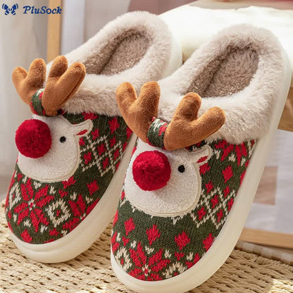 Plus Size Christmas Elk Slippers