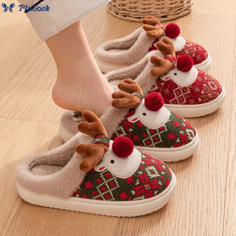 Plus Size Christmas Elk Slippers