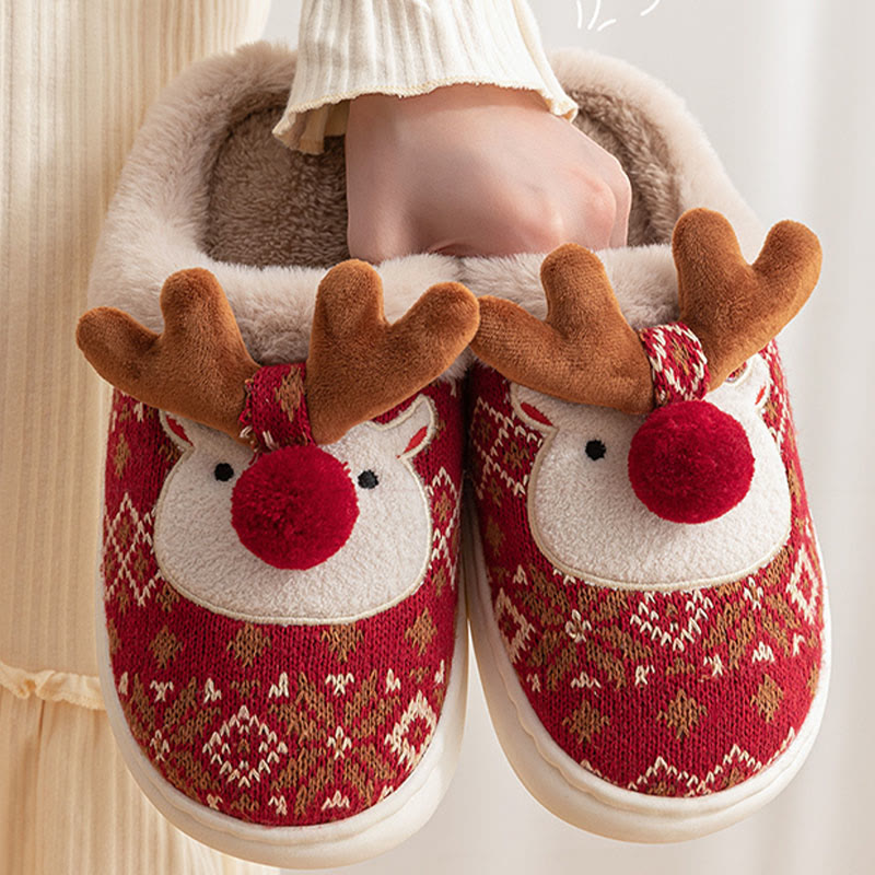 Plus Size Christmas Elk Slippers