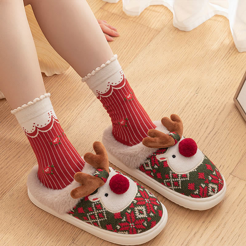 Plus Size Christmas Elk Slippers