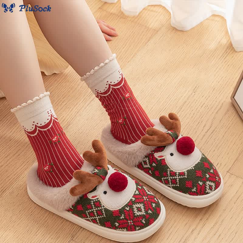 Plus Size Christmas Elk Slippers