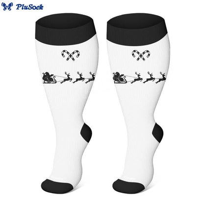 Plus Size Candy Cane Elk Compression Socks