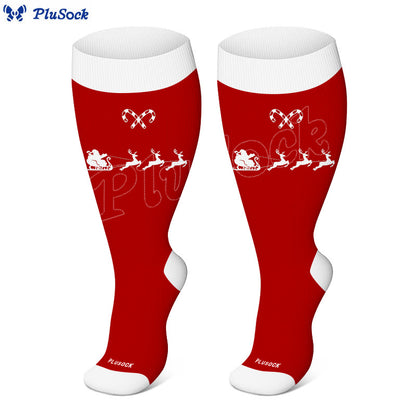 Plus Size Candy Cane Elk Compression Socks(3 Pairs)