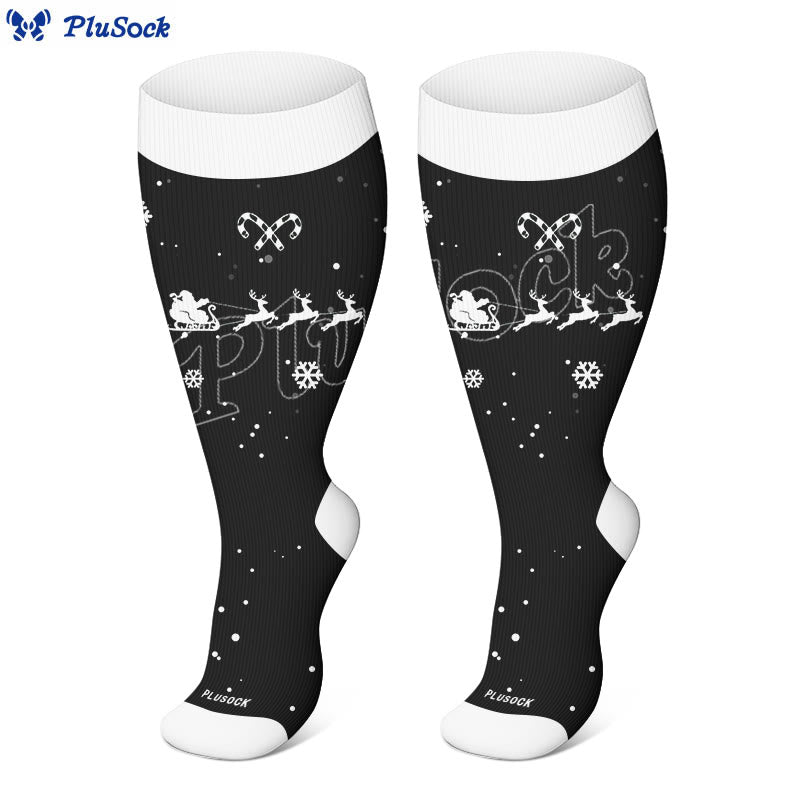 Plus Size Candy Cane Elk Compression Socks(3 Pairs)