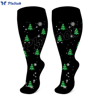 Plus Size Christmas Tree Snowman Compression Socks