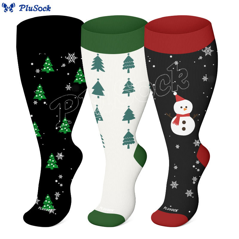 Plus Size Christmas Tree Snowman Compression Socks