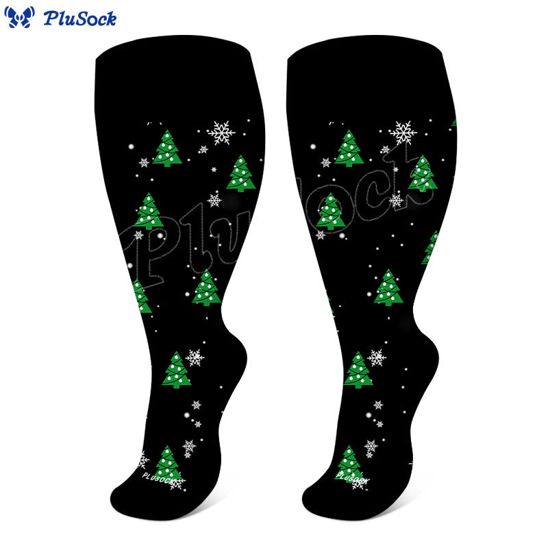 Plus Size Christmas Tree Snowman Compression Socks(3 Pairs)