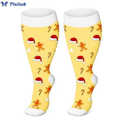 Plus Size Bell Gingerbread Man Compression Socks