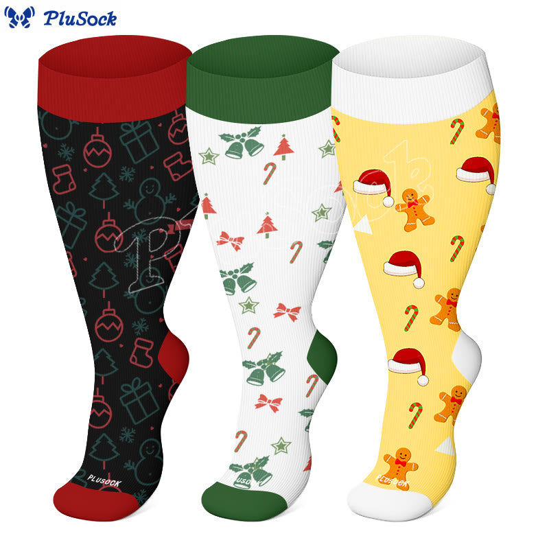 Plus Size Bell Gingerbread Man Compression Socks