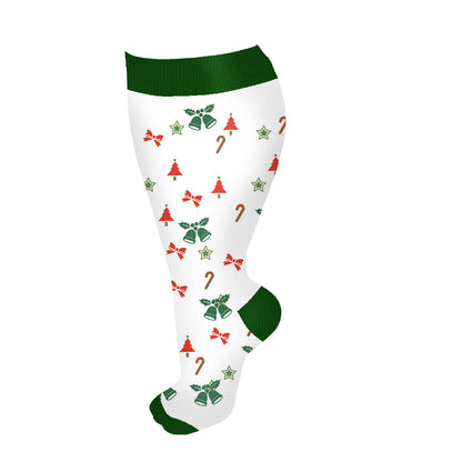 Plus Size Bell Gingerbread Man Compression Socks(3 Pairs)