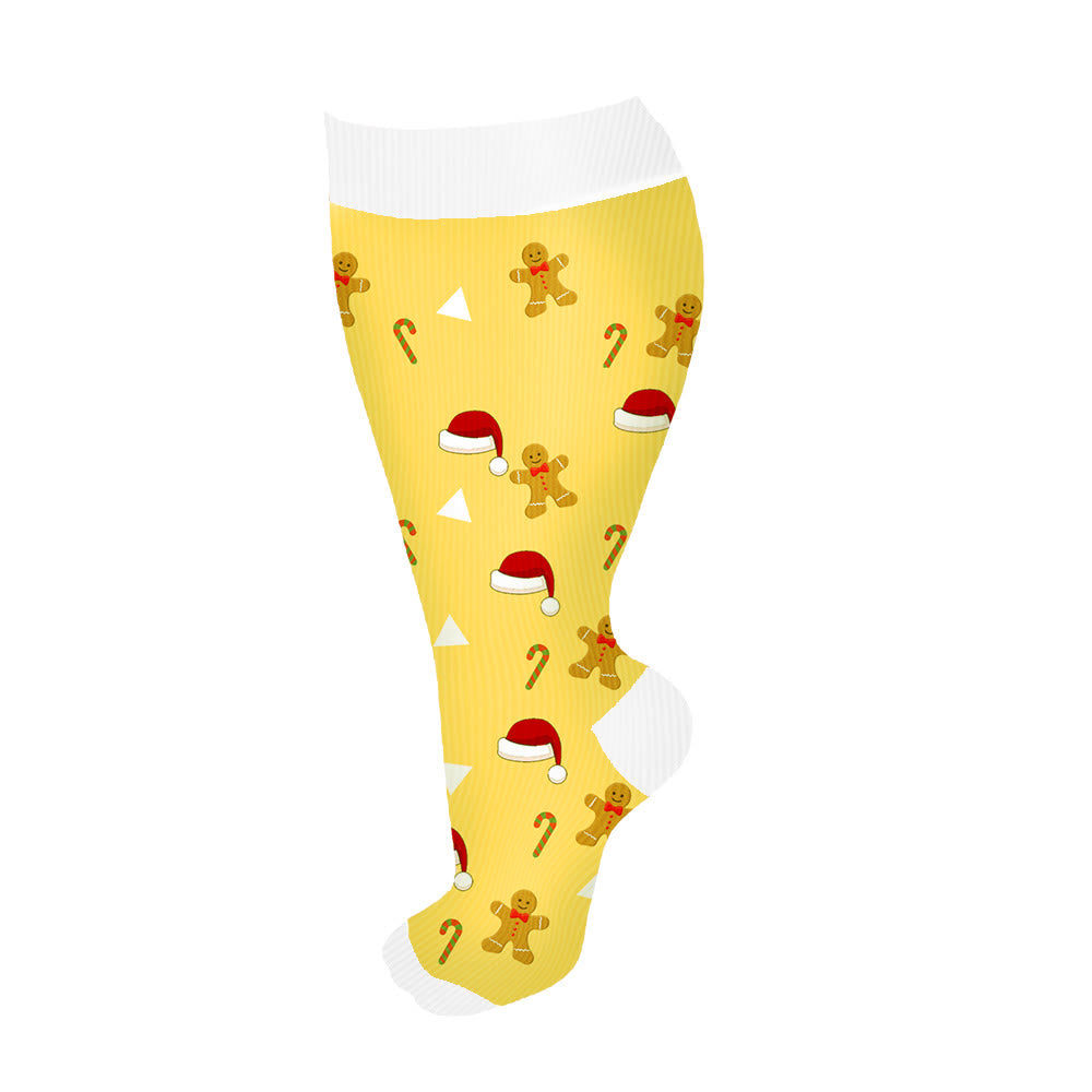 Plus Size Bell Gingerbread Man Compression Socks(3 Pairs)