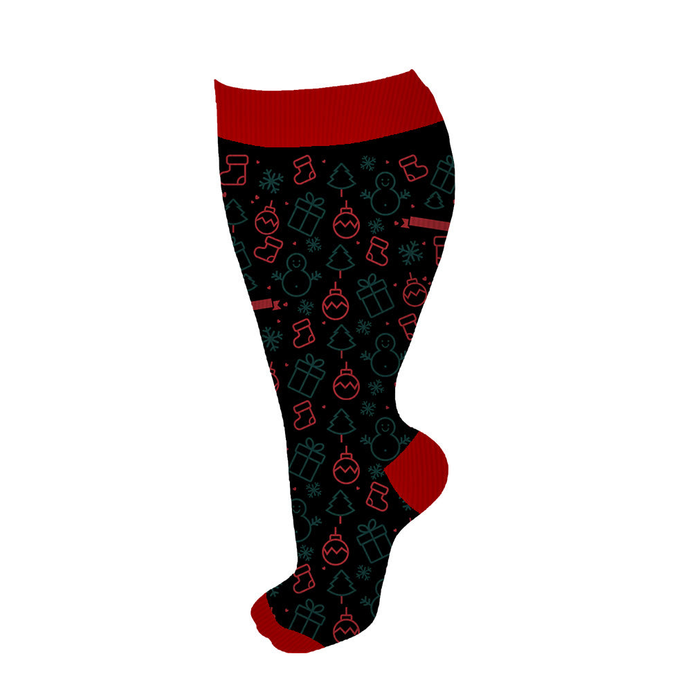 Plus Size Bell Gingerbread Man Compression Socks(3 Pairs)