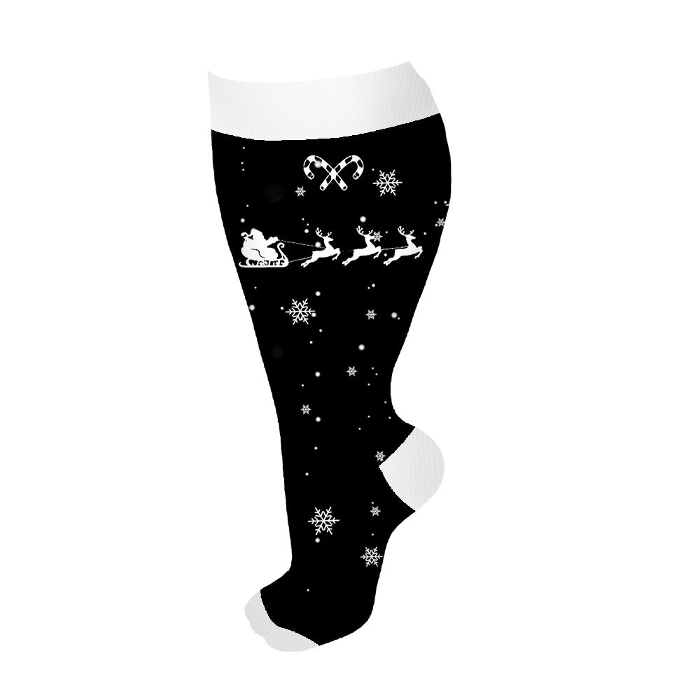 Plus Size Candy Cane Elk Compression Socks(3 Pairs)