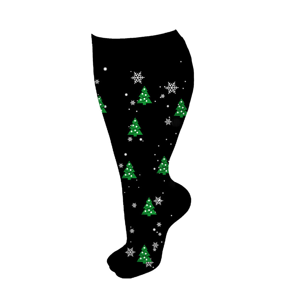 Plus Size Christmas Tree Snowman Compression Socks(3 Pairs)