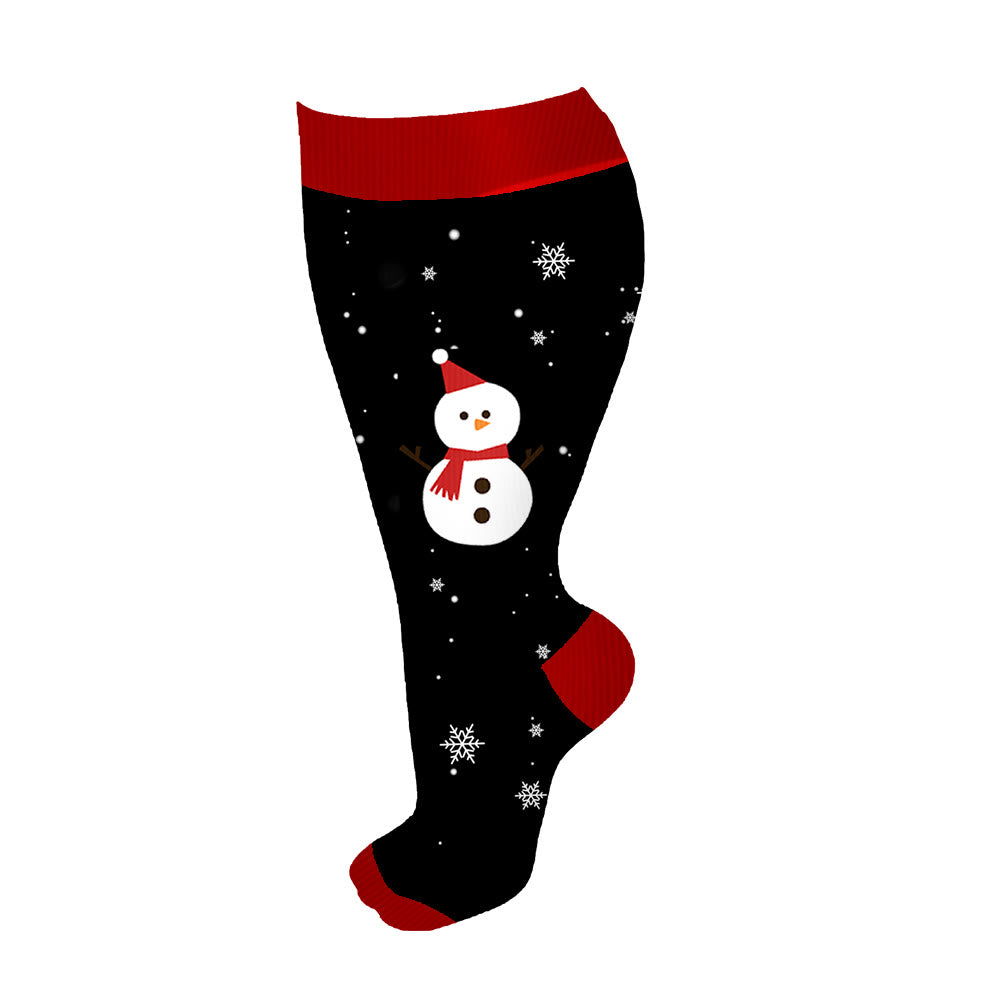 Plus Size Christmas Tree Snowman Compression Socks(3 Pairs)