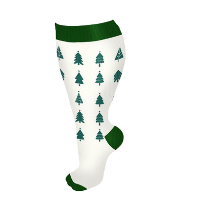 Plus Size Christmas Tree Snowman Compression Socks(3 Pairs)