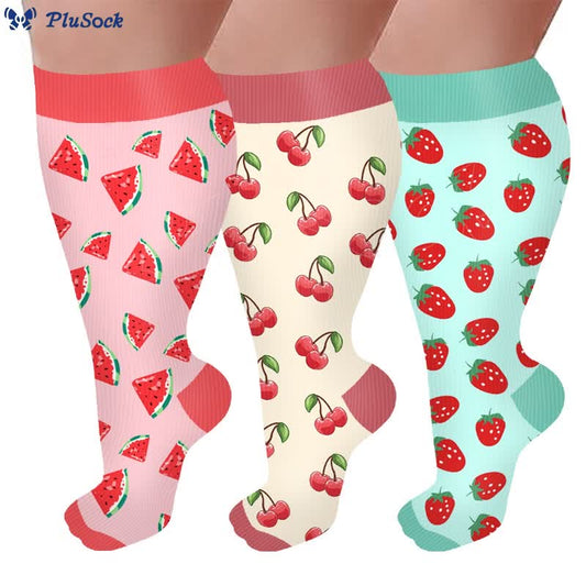 Plus Size Fruit Pattern Compression Socks(3 Pairs)