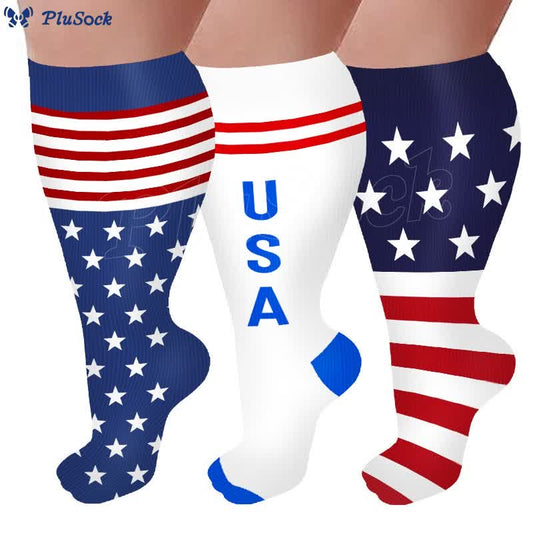 Plus Size American Flag Compression Socks(3 Pairs)