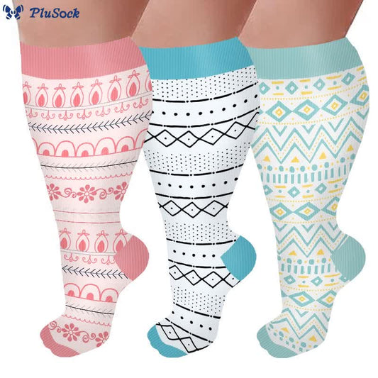 Plus Size Argyle Bohemian Style Compression Socks(3 Pairs)