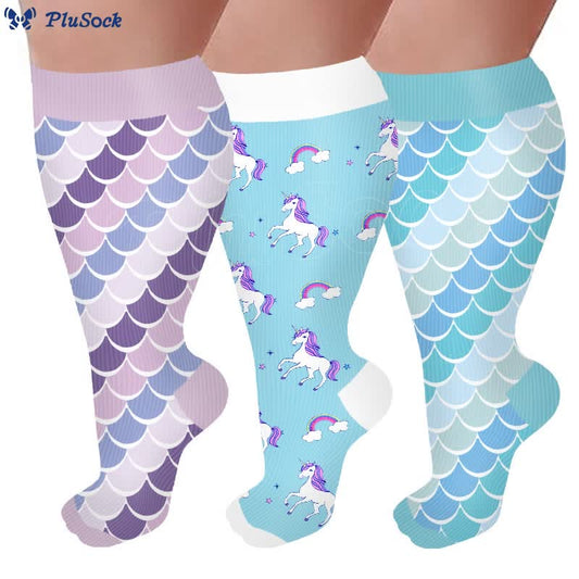 Plus Size Unicorn Mermaid Compression Socks(3 Pairs)