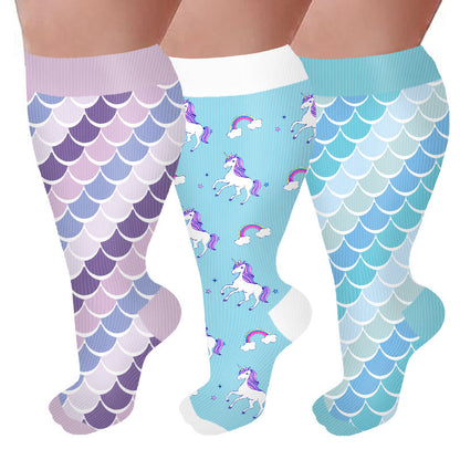 Plus Size Unicorn Mermaid Compression Socks(3 Pairs)