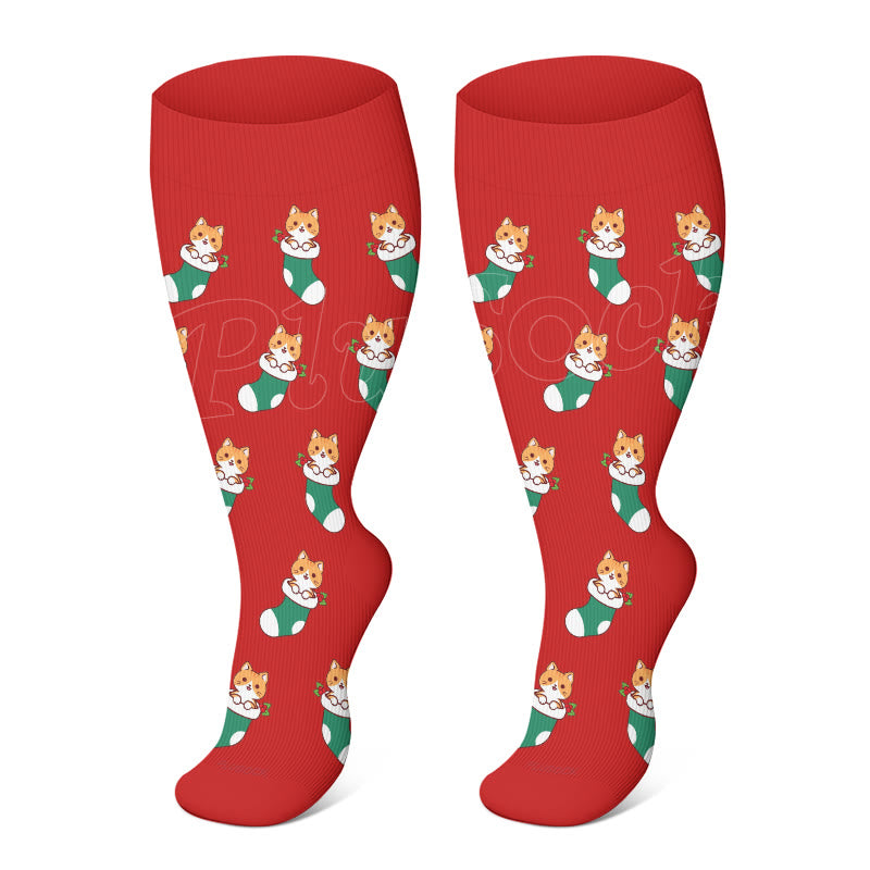 Plus Size Watermelon Christmas Tree Compression Socks(3 Pairs)