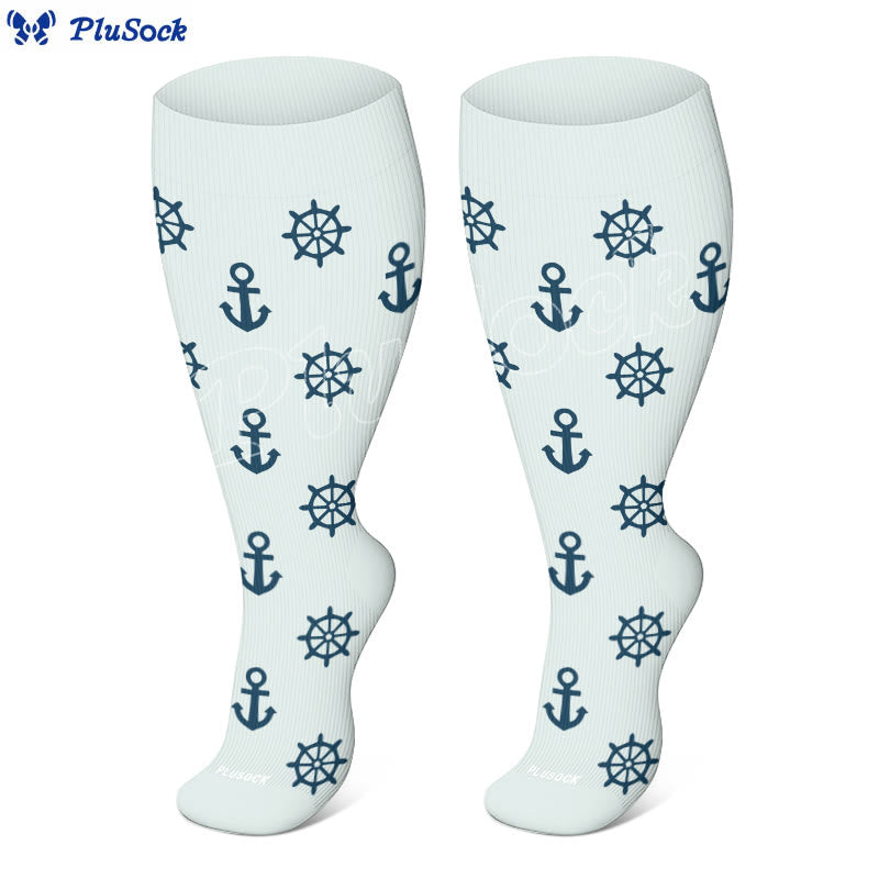 Plus Size Fish Shrimp Anchor Compression Socks(3 Pairs)