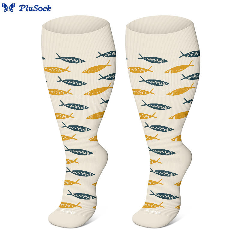 Plus Size Fish Shrimp Anchor Compression Socks(3 Pairs)