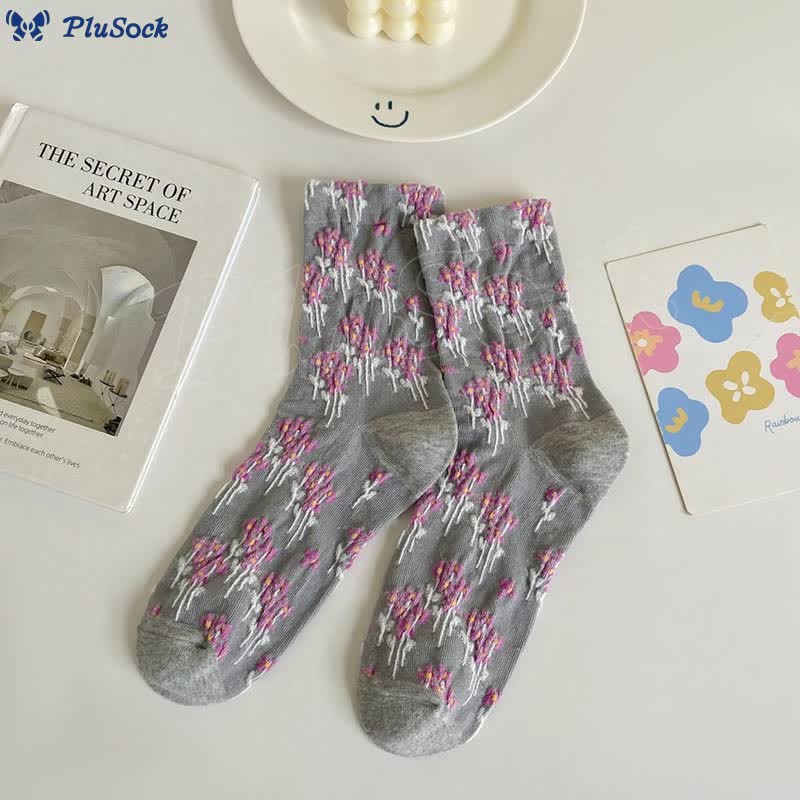 Floral Retro Quarter Socks(5 Pairs)