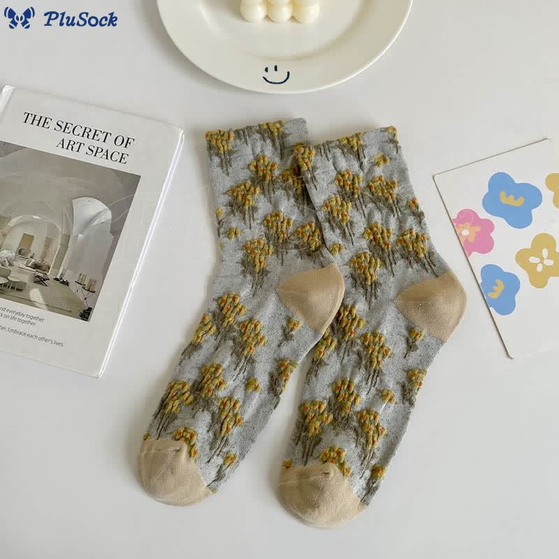 Floral Retro Quarter Socks(5 Pairs)