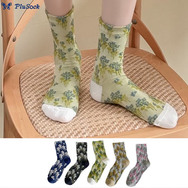 Floral Retro Quarter Socks(5 Pairs)