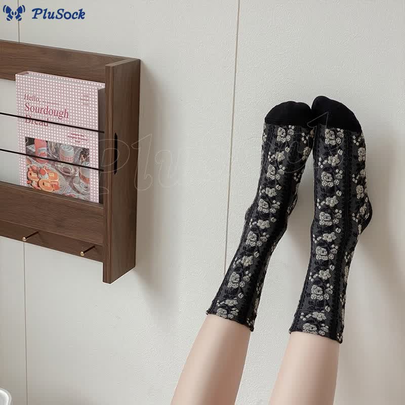 Retro Flowers Quarter Socks(5 Pairs)