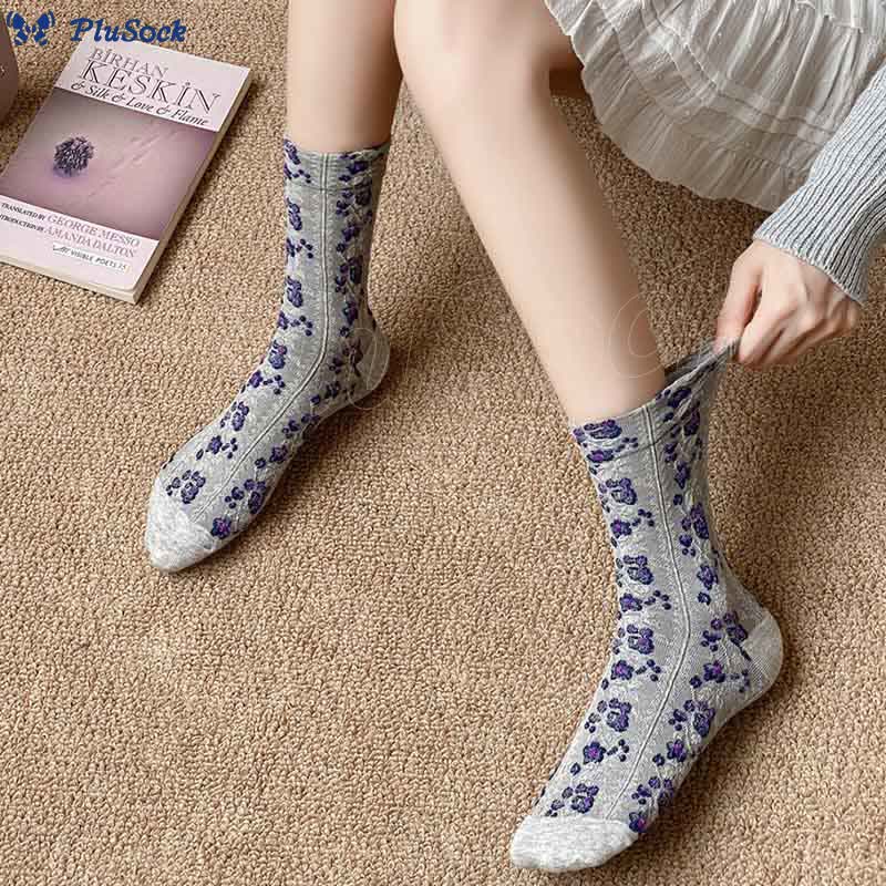 Retro Flowers Quarter Socks(5 Pairs)