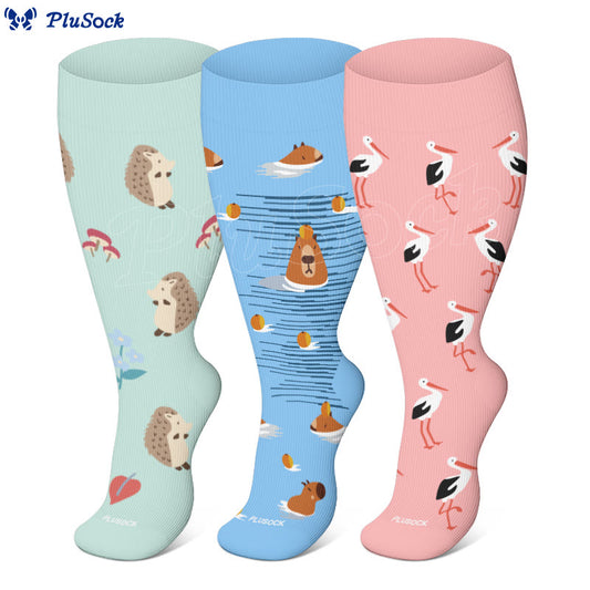 Plus Size Hedgehog Capybara Compression Socks(3 Pairs)