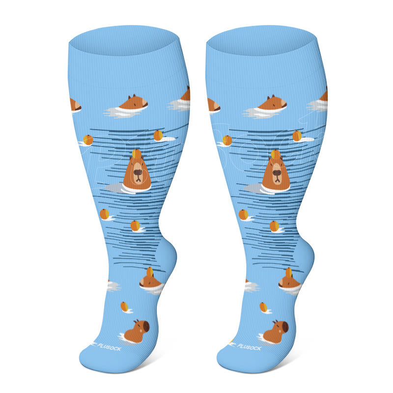 Plus Size Hedgehog Capybara Compression Socks(3 Pairs)