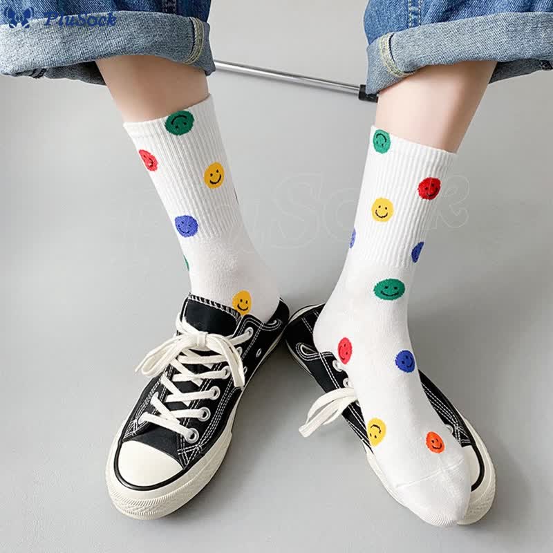 Plus Size Colorful Smiley Face Quarter Socks