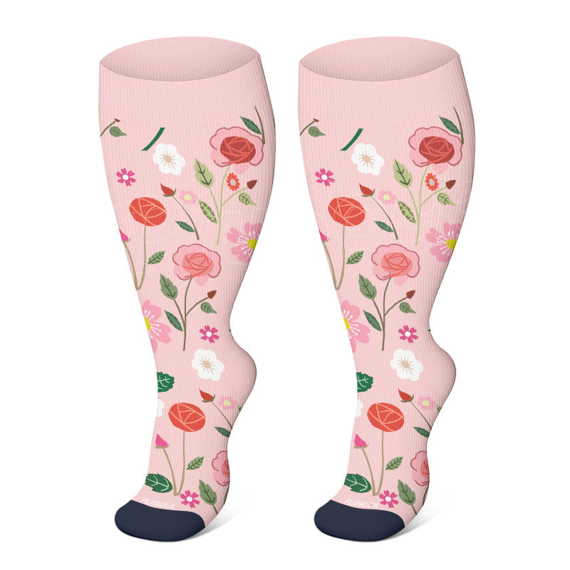 Plus Size Elegant Flowers Compression Socks(3 Pairs)