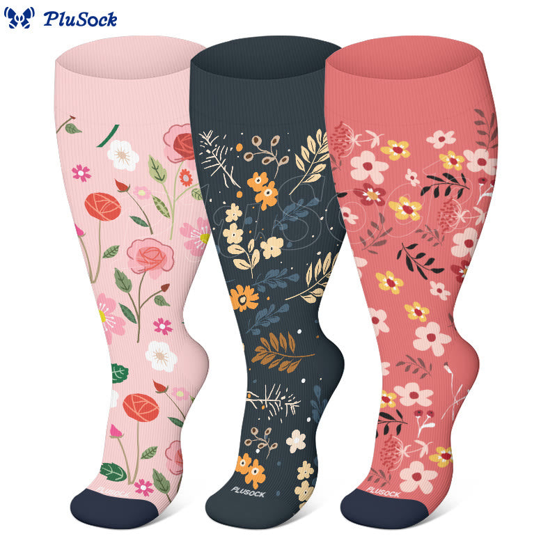 Plus Size Elegant Flowers Compression Socks