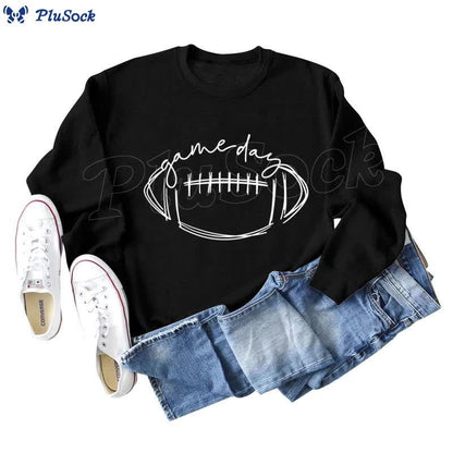 Plus Size Black Game Day Print Sweatshirt