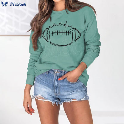 Plus Size Black Game Day Print Sweatshirt