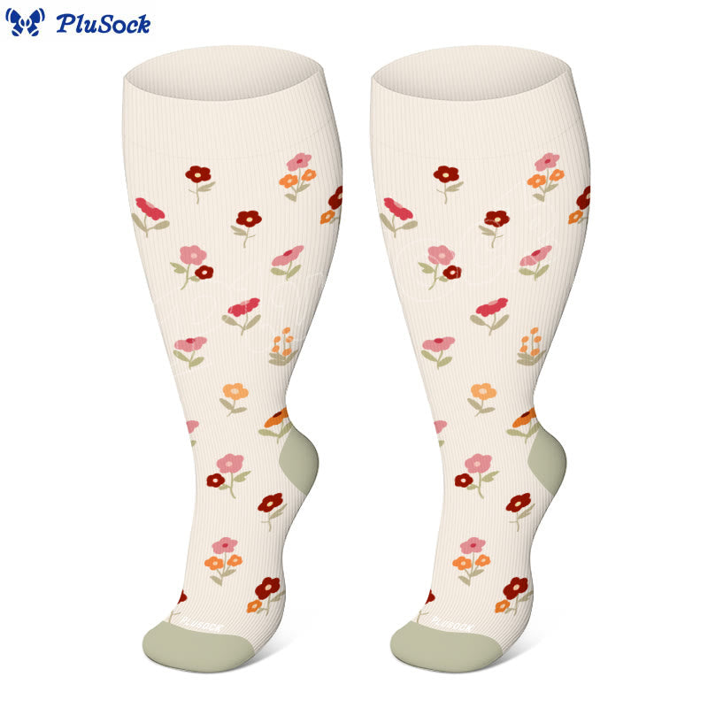 Plus Size Small Flower Leaves Compression Socks(3 Pairs)