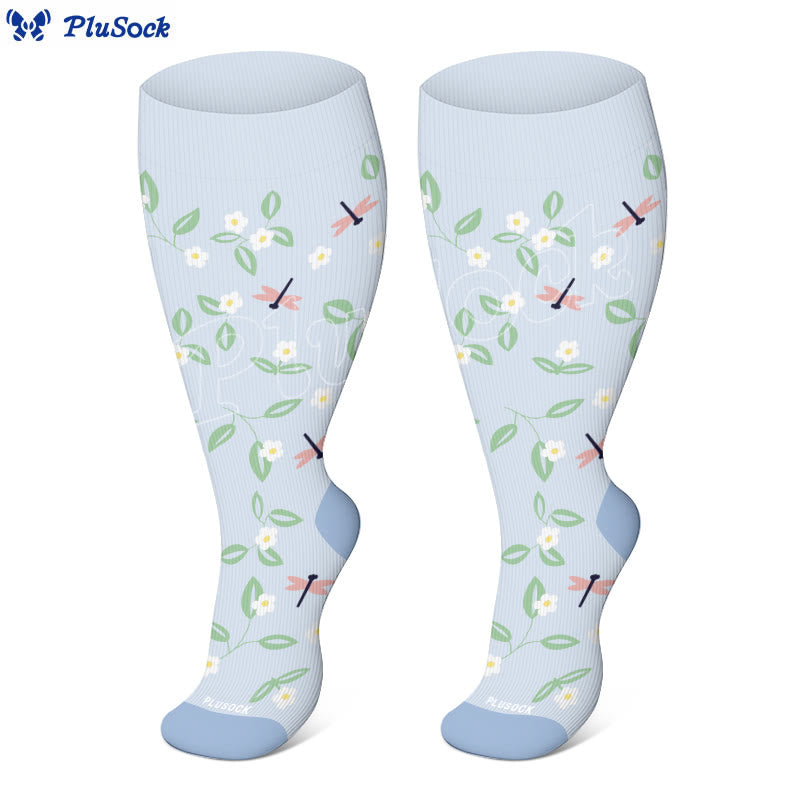 Plus Size Small Flower Leaves Compression Socks(3 Pairs)