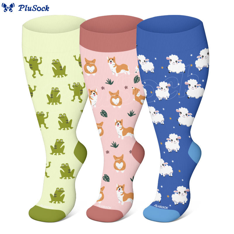 Plus Size Frog Corgi Sheep Compression Socks(3 Pairs)