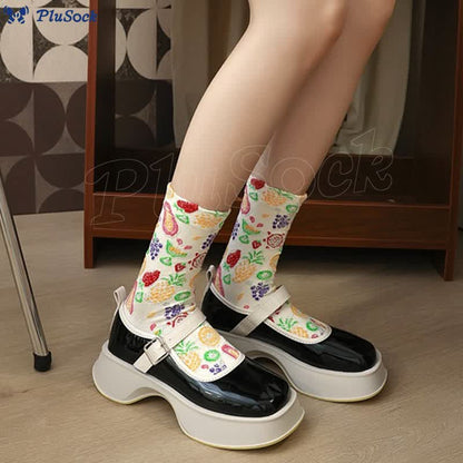 Fruit Print Quarter Socks(5 Pairs)