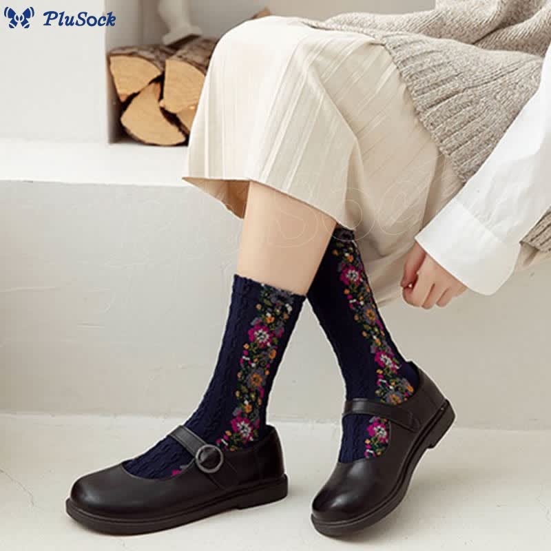 Folk Style Floral Quarter Socks(5 Pairs)